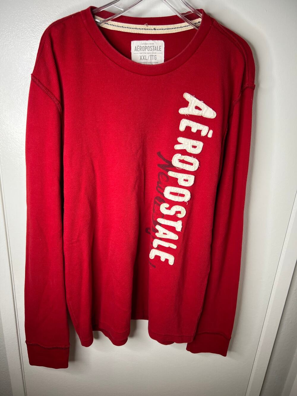 Aeropostale Men's Y2K Waffle Knit Thermal Shirt Red Streetwear - Size XXL